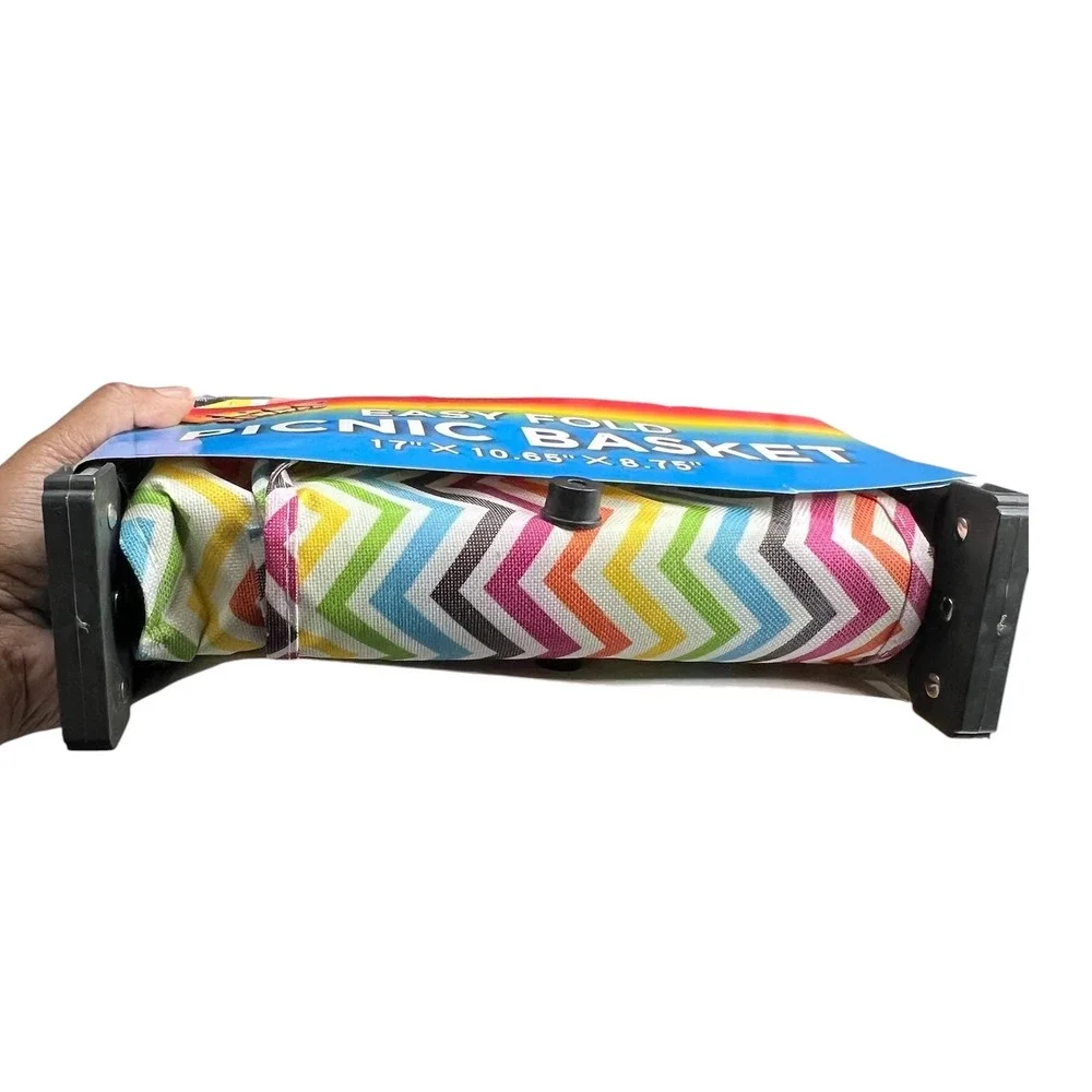 Epic Summer Easy Fold Picnic Basket Multi-Color Chevron Collapsible Frame